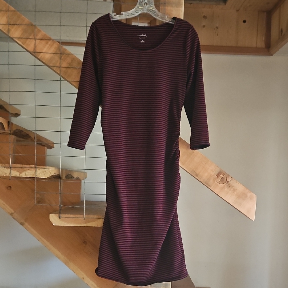 Isabel Maternity Long Sleeve Dress - Black and Red Stripes